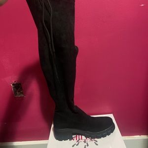 OLIVIA MILLER NAME BRAND THIGH HIGH BLACK BOOTS